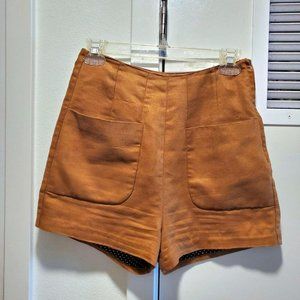 Dark khaki microsuede high-rise shorts, S